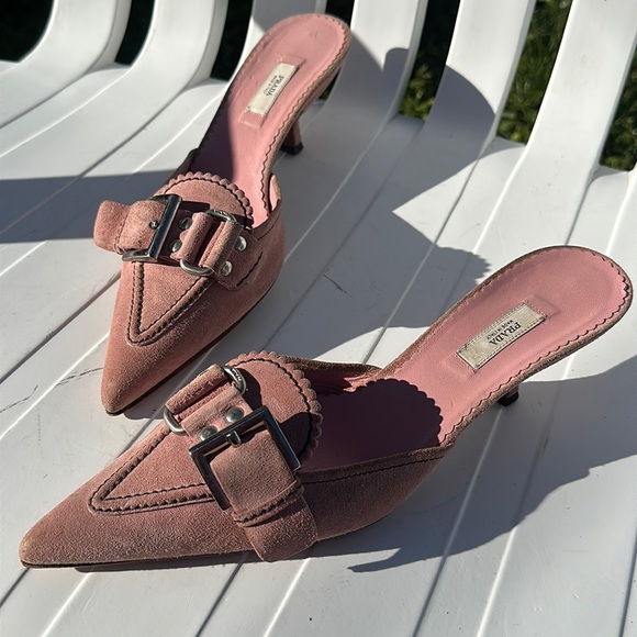 Prada Pink Suede Women's Mules Size 37 - Picture 1 of 13